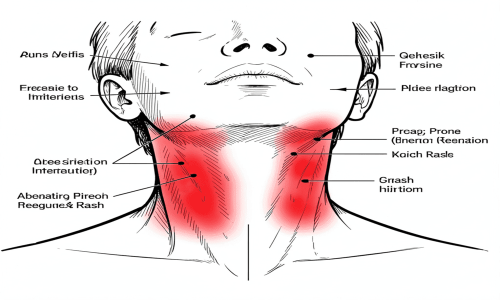 Diagram of neck highlighting areas prone to rashes and irritation