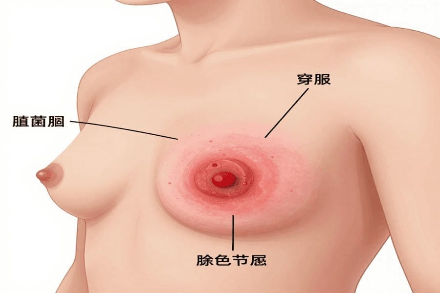 Painful red bacterial rash under breast with mild swelling and irritation