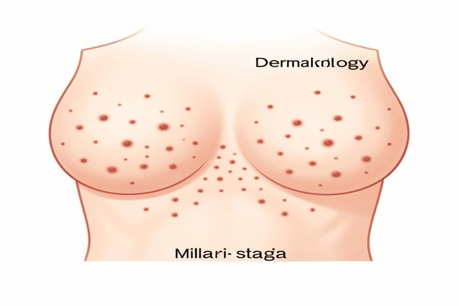 Small red bumps under breast caused by prickly heat rash