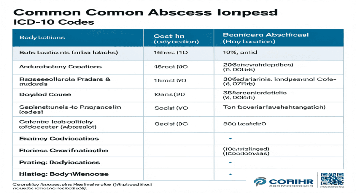 Common abscess ICD 10 codes table 2026