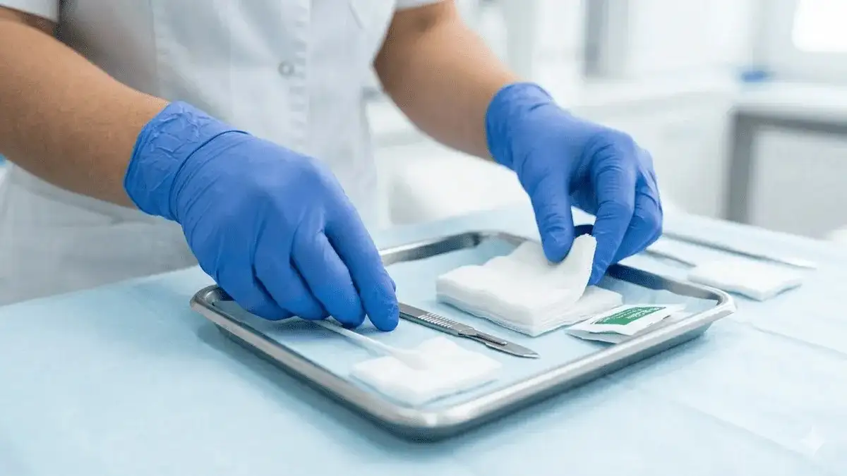 Medical professional preparing for treatment of a severe infection classified under an Abscess ICD 10 Code.