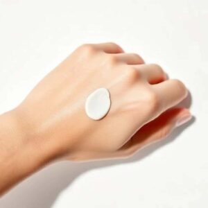 Gel or water-based sunscreen on fingertip, lightweight and non-greasy texture for oily skin"