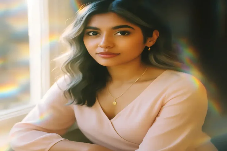 A stunning woman with stylish black and white ombre hair, soft curls, and elegant makeup, representing 2025 black and white hair trends.