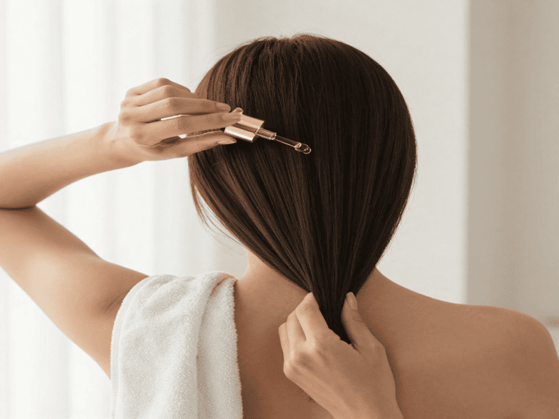 Before and after using Kerastase Hair Oil for smooth, shiny hair