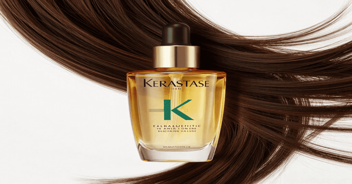 Kerastase Hair Oil bottle with shiny, healthy hair strands