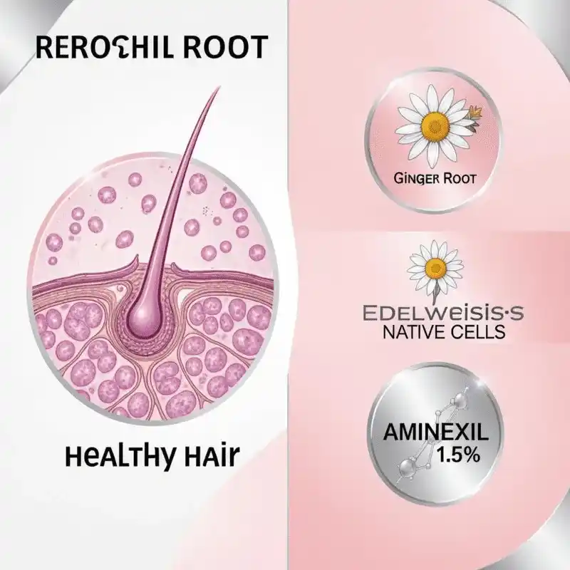 Infographic showing the Aminexil and Ginger Root ingredients found in Kerastase Anti Hair Fall Serum.