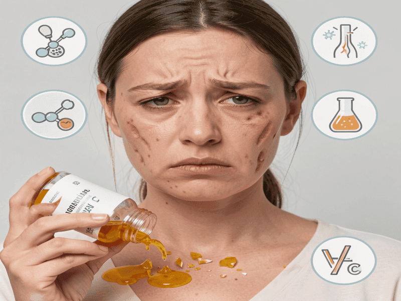 Common issues with poorly formulated Vitamin C serums like oxidation, wrong concentration, and skin irritation