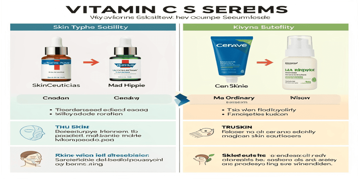 Best Vitamin C serums for 2025 with recommended skin types and benefits.