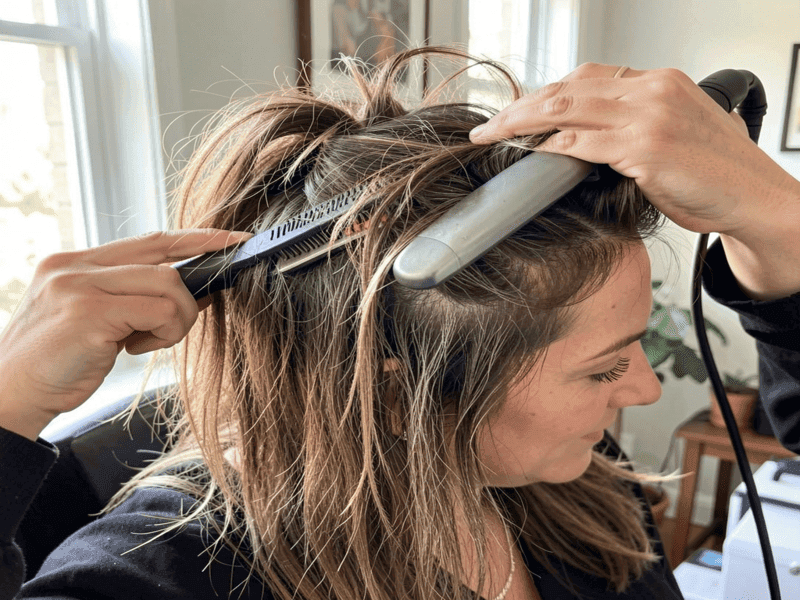 Heat styling causing top layer hair damage and dryness