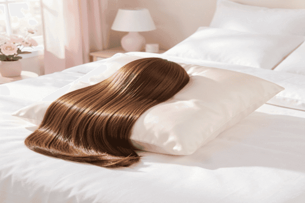 Silk pillowcase reducing hair frizz and breakage