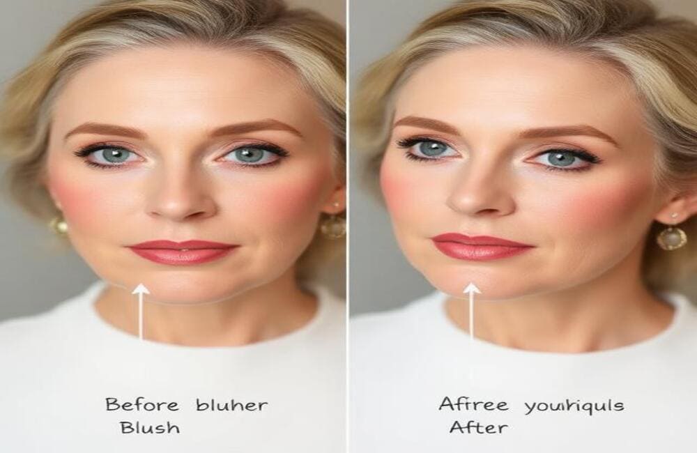 wrong vs right blush placement on mature skin