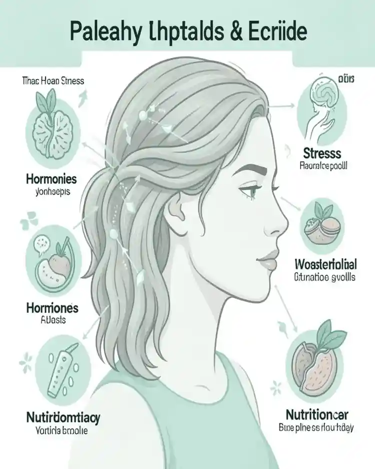 Infographic showing hormonal and stress-related causes alongside the best shampoo for hair loss women Walmart solutions.