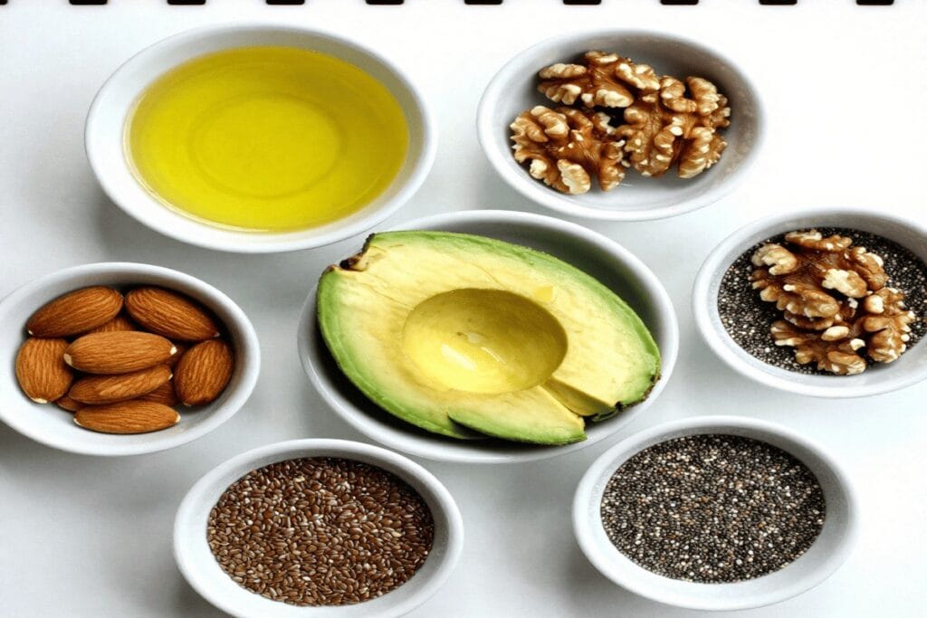 Healthy fats like olive oil, nuts, and seeds for brain and heart health