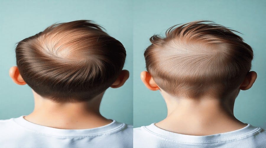 Comparison between normal hair shedding and hair loss with visible thinning