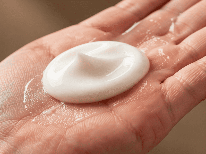 Hand applying luxurious vegan moisturizer