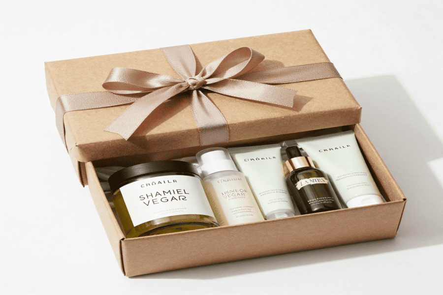 Vegan skincare gift set in eco-friendly packaging