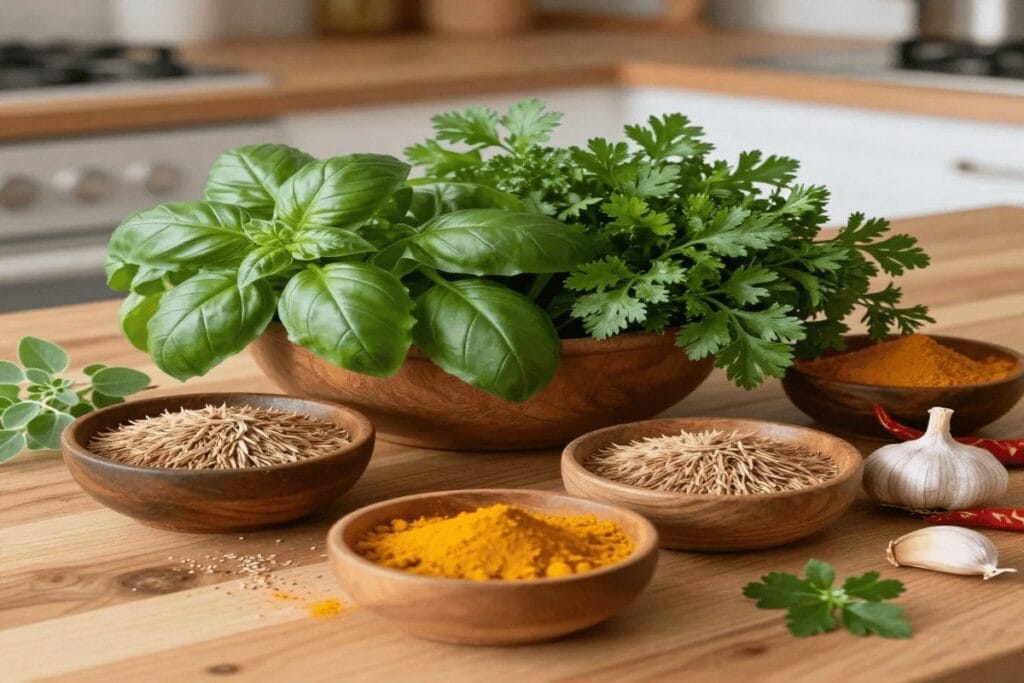 Using herbs and spices instead of salt for healthy cooking