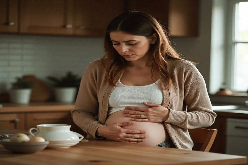 Woman experiencing stomach bloating and discomfort