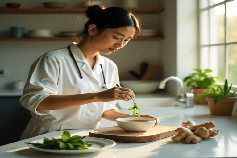 Natural remedies for stomach bloating including ginger, peppermint tea, and fennel seeds