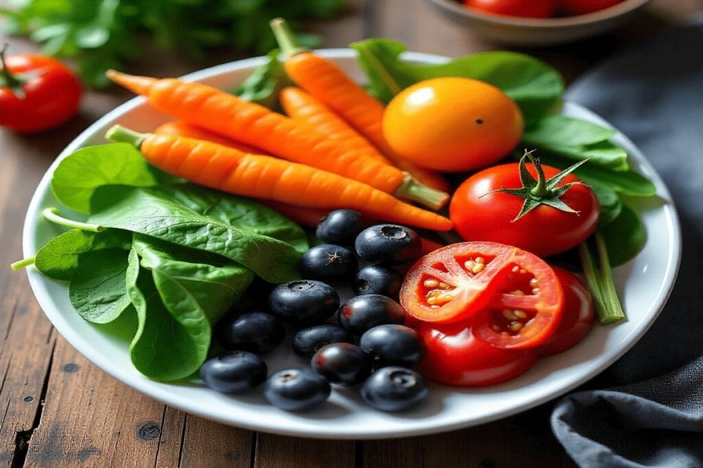 Rainbow of fruits and vegetables for daily nutrition and immunity