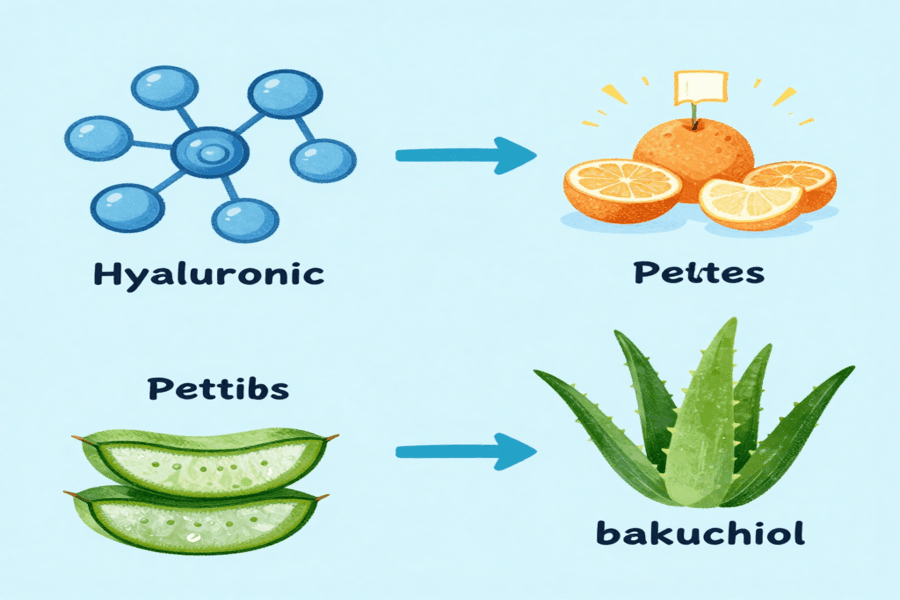 Key dermatologist recommended ingredients like ceramides, hyaluronic acid, and bakuchiol for sensitive skin eye cream