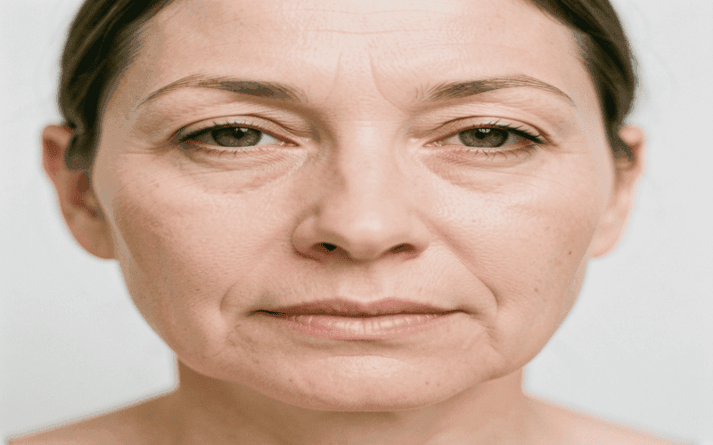 Anti-aging eye cream results on sensitive skin showing reduced fine lines