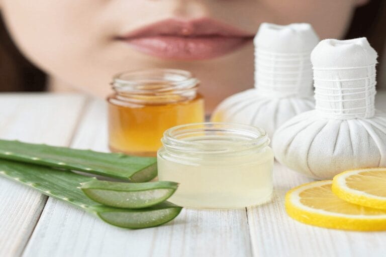 Natural home remedies for fever blisters on lips including aloe vera, coconut oil, and honey for soothing cold sores.