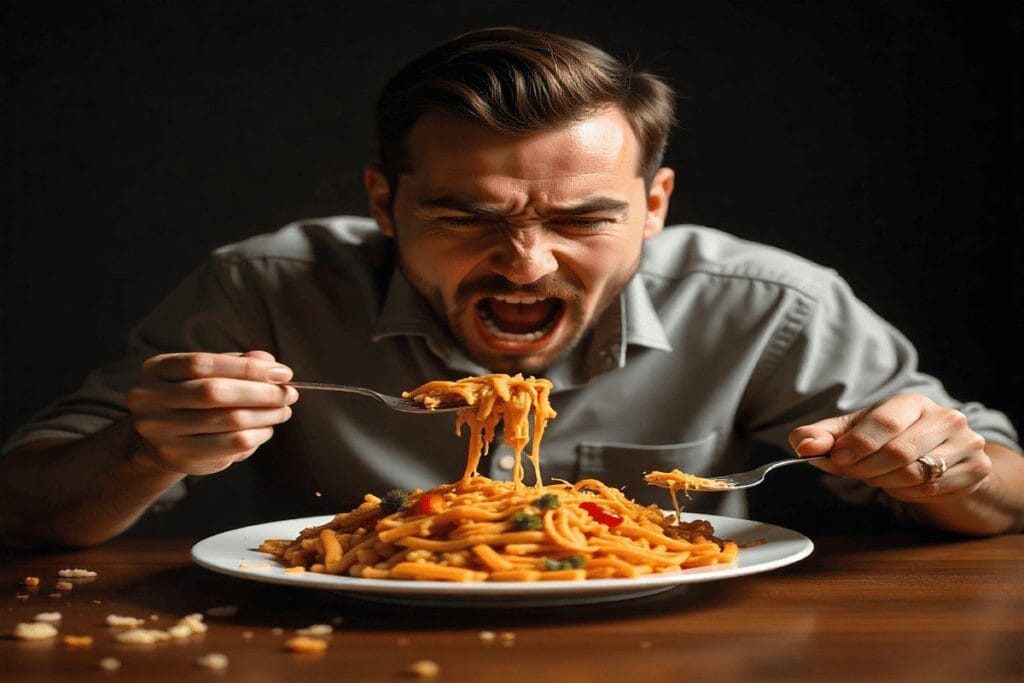 Overeating and eating too fast causing bloating