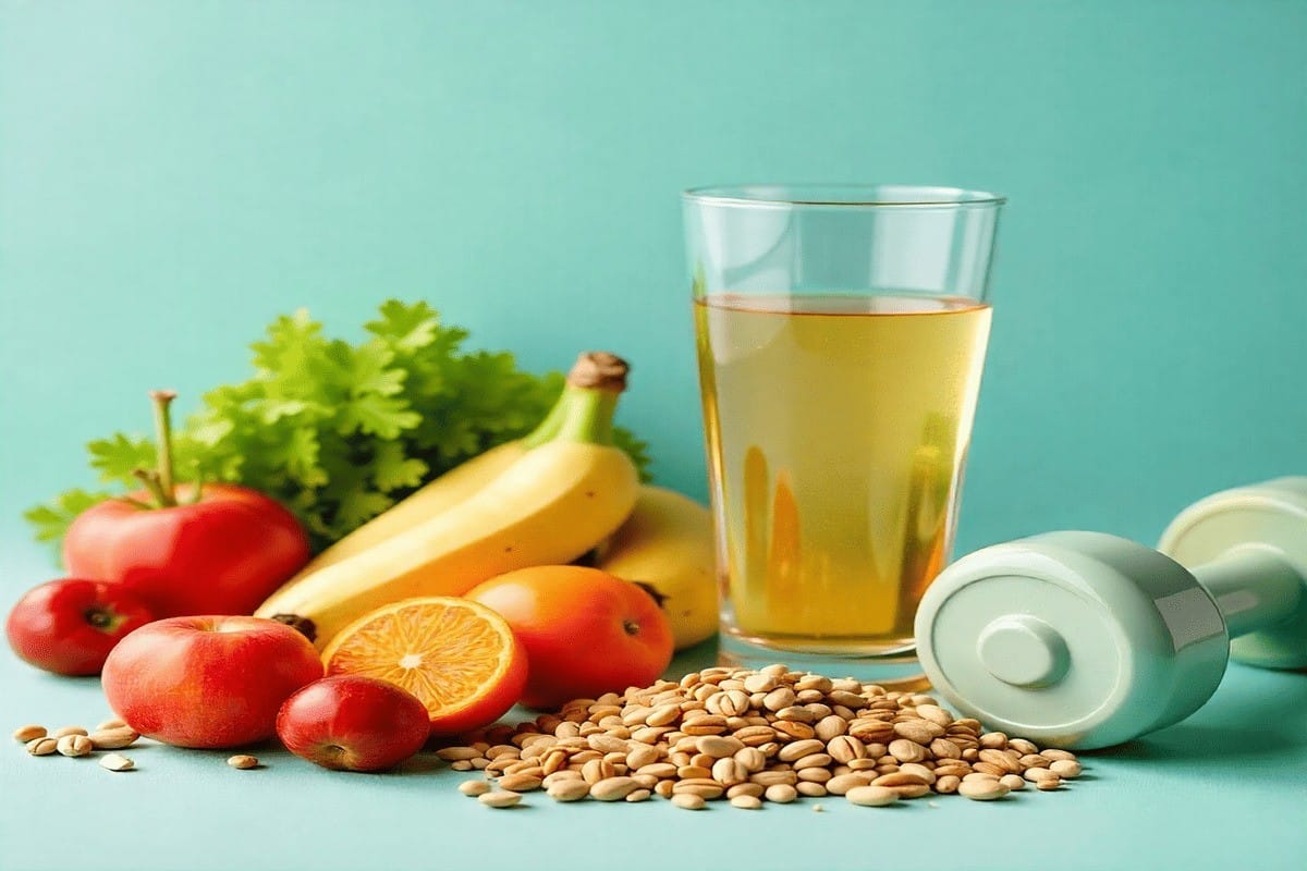 Healthy nutrition and wellness tips 2026 with fruits, vegetables, nuts, and fitness