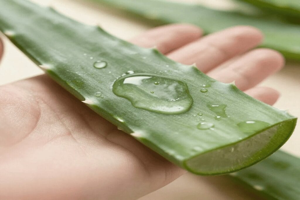 Aloe vera gel applied to itchy skin for natural relief