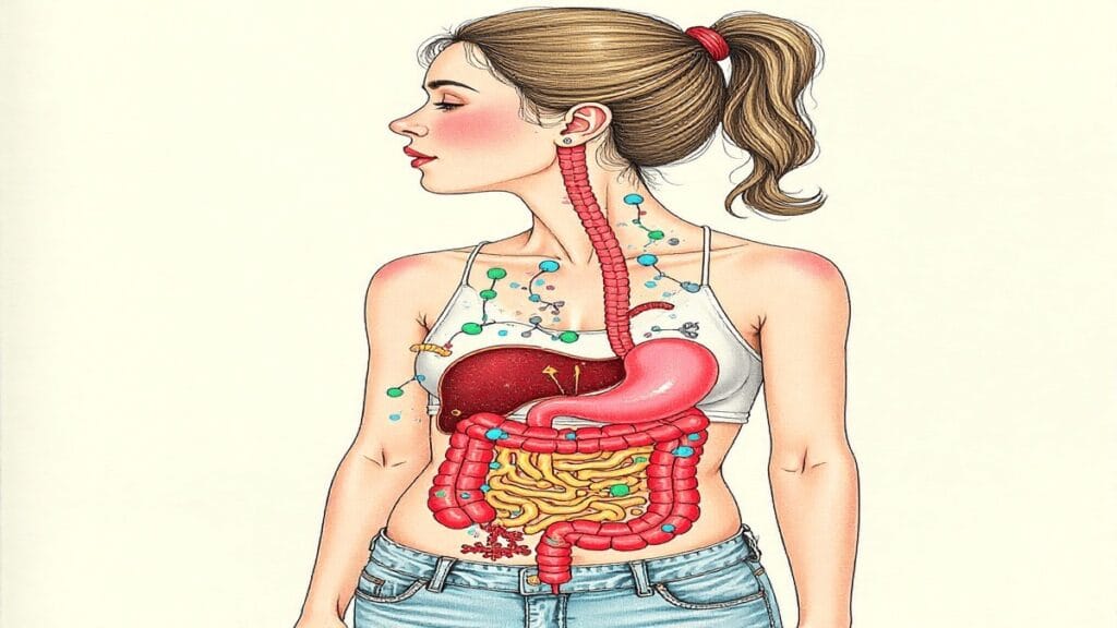 Diagram of gut microbiome highlighting probiotics’ role in women’s digestive health
