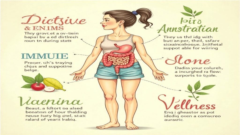 Infographic of Garden of Life probiotic benefits: gut, immune, vaginal, and overall wellness support for women