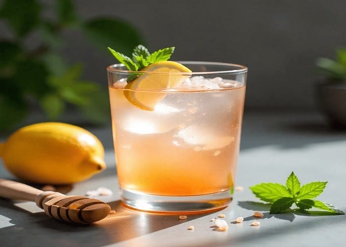 Pink salt lemon drink with honey for metabolism and weight loss