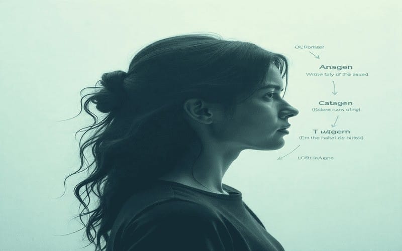 Hair growth cycle showing anagen, catagen, and telogen phases