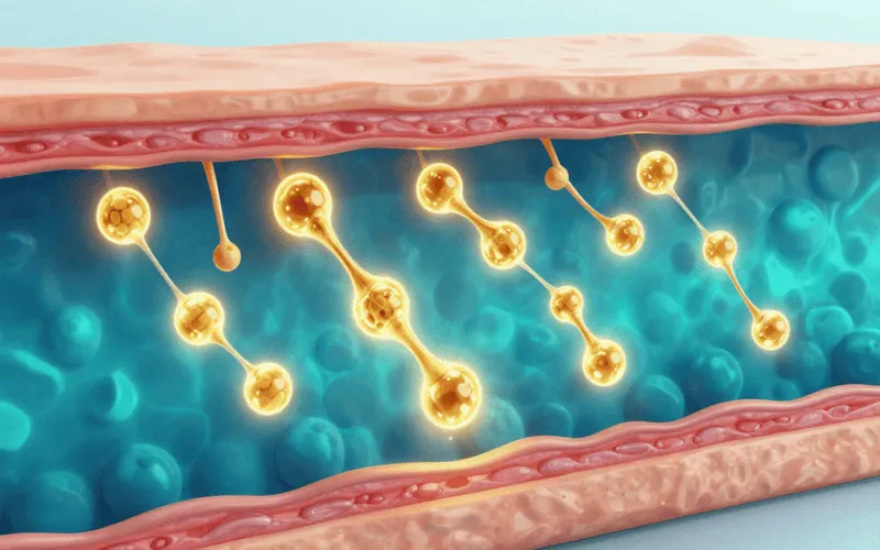 Deep Skin Penetration Technology Infographic style 3D render showing molecules of skincare ingredients penetrating deep layers of human skin