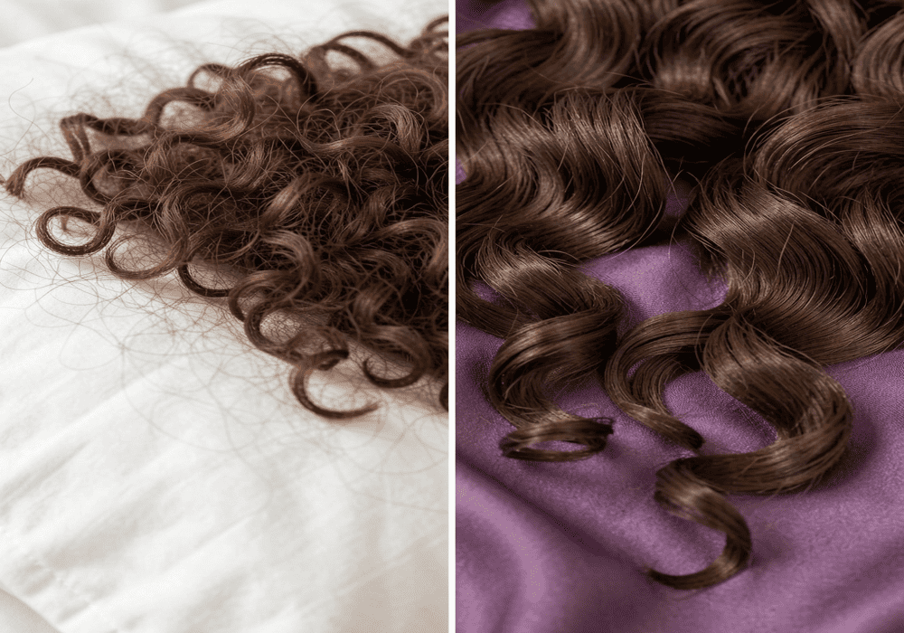 Comparison of curly hair damage from cotton pillowcase versus smooth silk surface