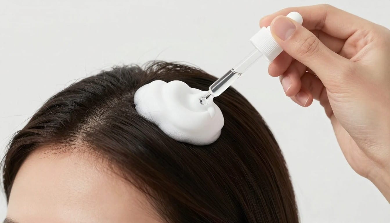 Applying 5 percent minoxidil foam for PCOS hair loss treatment USA