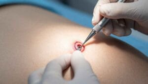 Incisional biopsy removing part of a large skin lesion