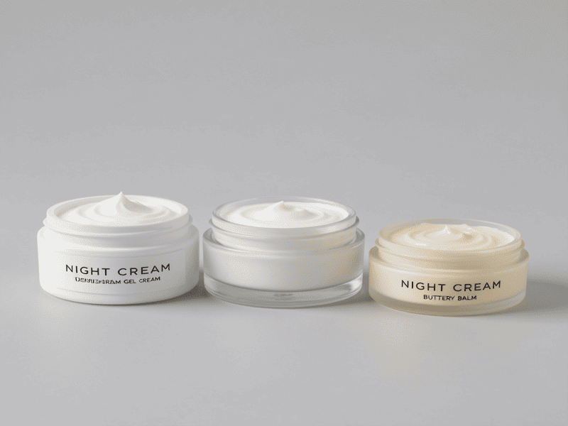 Night cream textures for different skin types: cream, gel-cream, balm