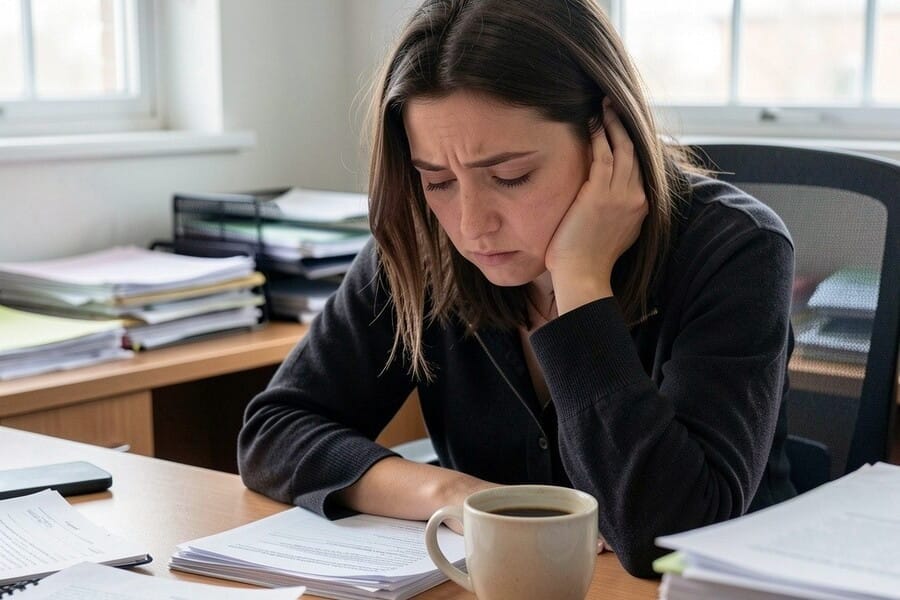 Woman experiencing extreme fatigue and afternoon energy crash