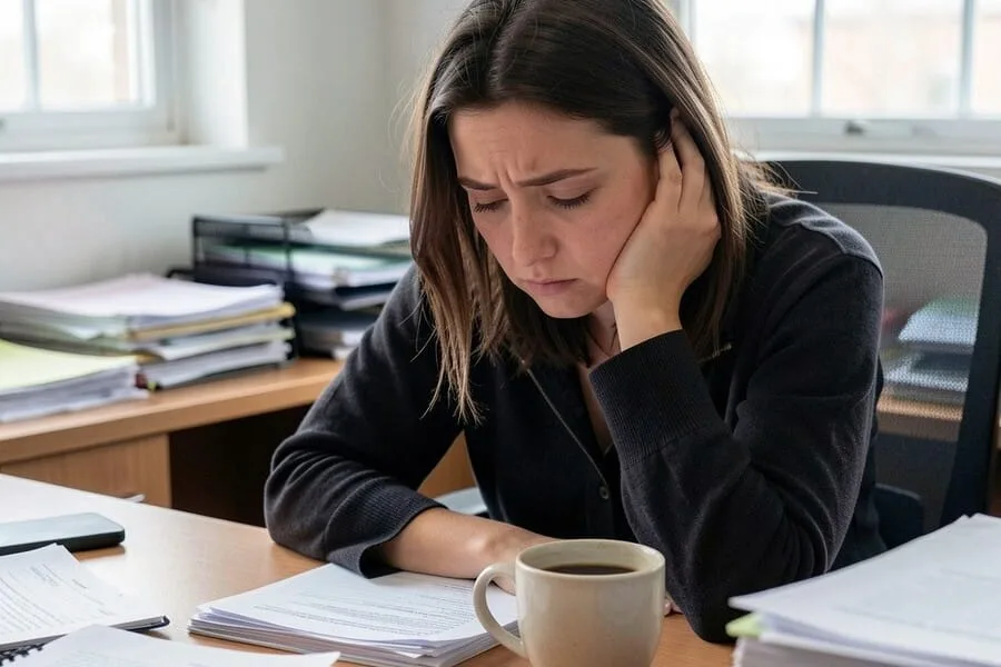 Woman experiencing extreme fatigue and afternoon energy crash