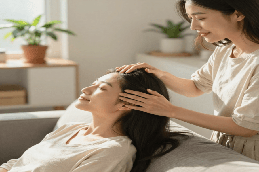 Scalp massage improving hair growth in women