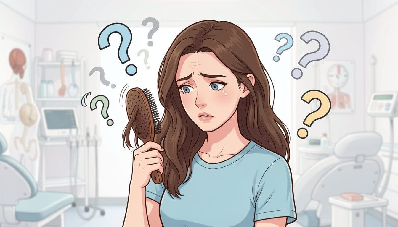 Woman worried about hair loss and unsure which treatment to choose