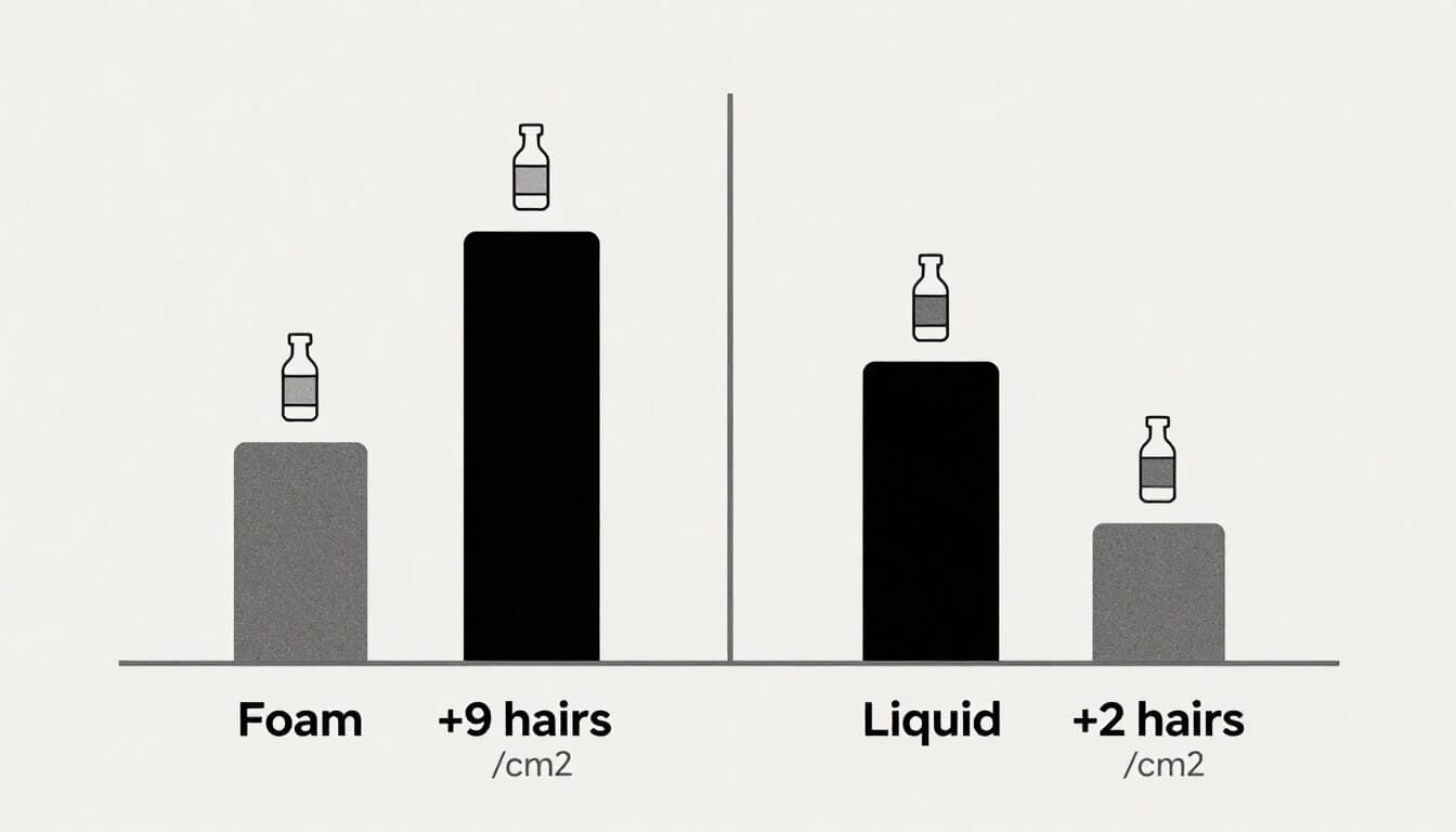 Comparison chart of hair regrowth for Minoxidil Foam vs Liquid in women