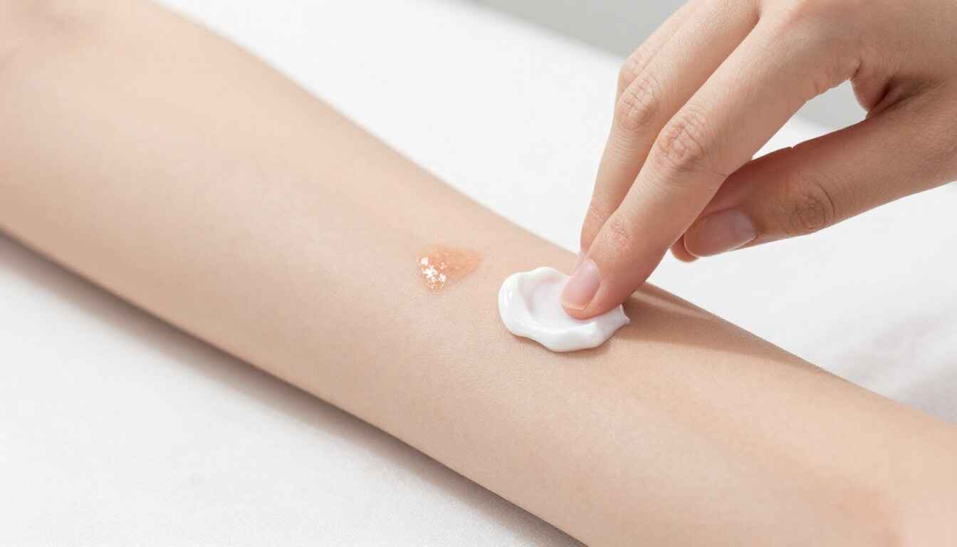 Applying moisturizer to healing skin biopsy site.