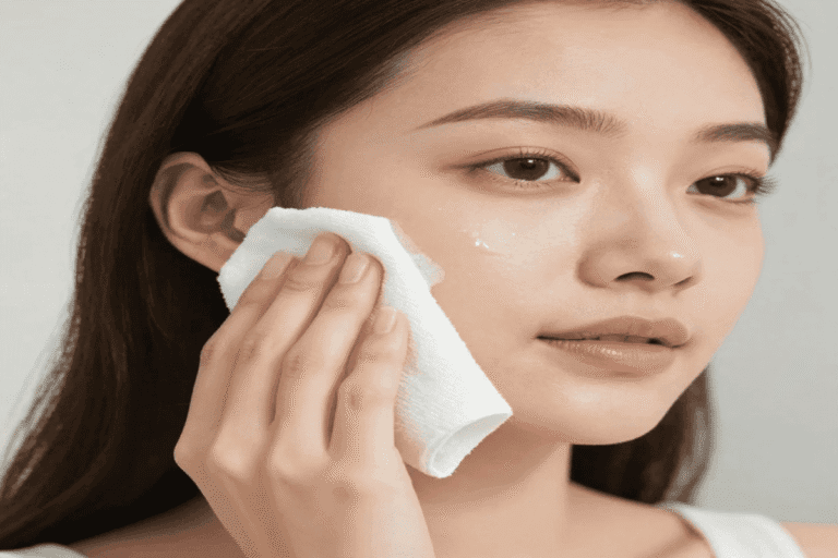 Woman applying ice cube on face showing ice facial benefits for skin like natural glow and reduced pores