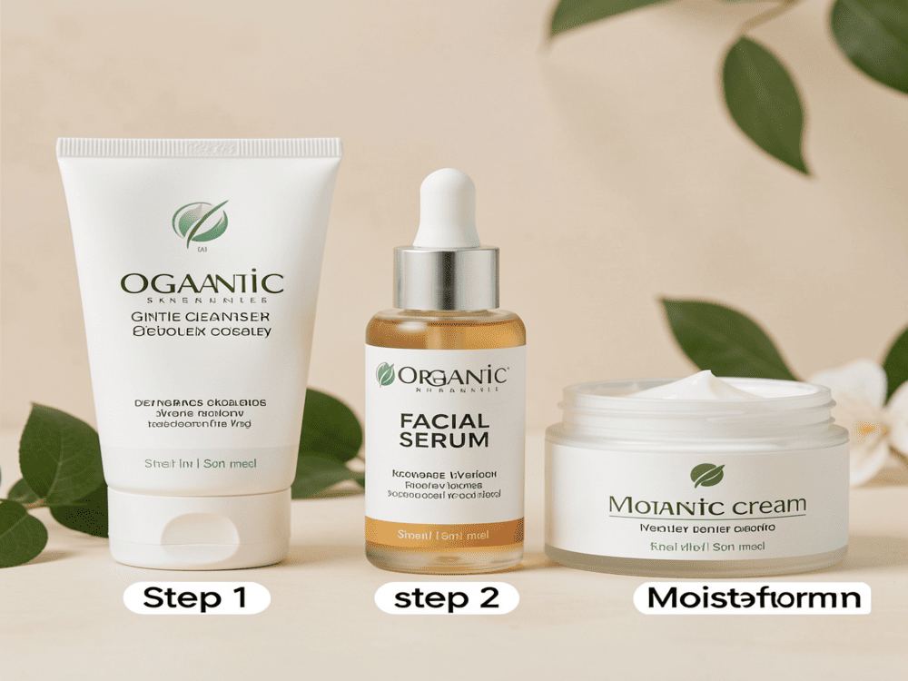 Three step organic skincare routine products