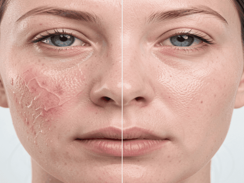 Comparison of dry flaky skin vs hydrated skin