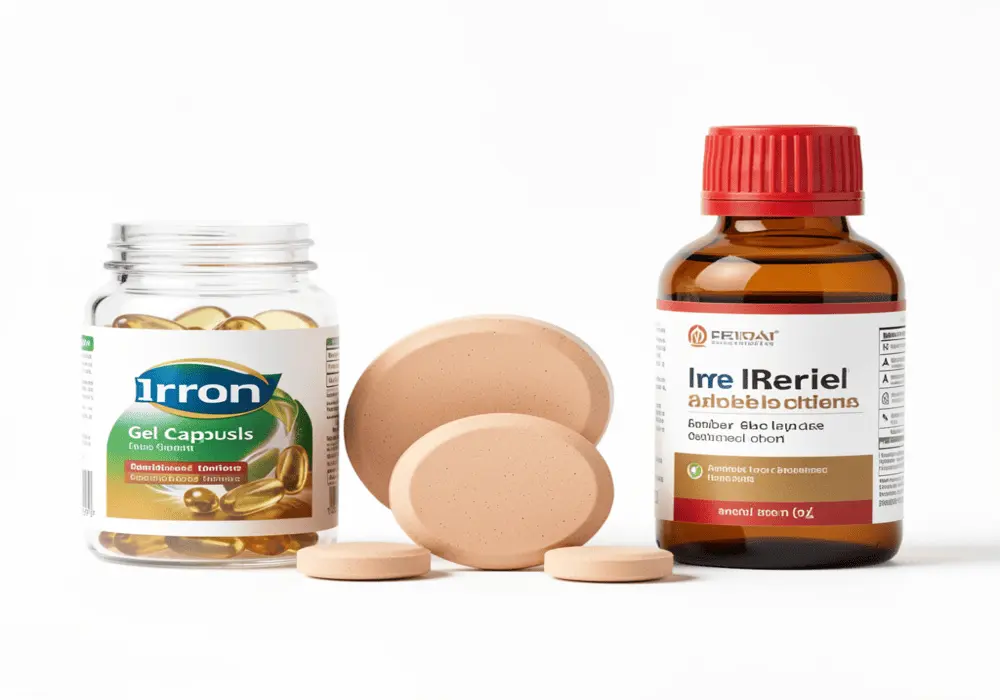 Different iron supplements used to treat iron deficiency hair loss.