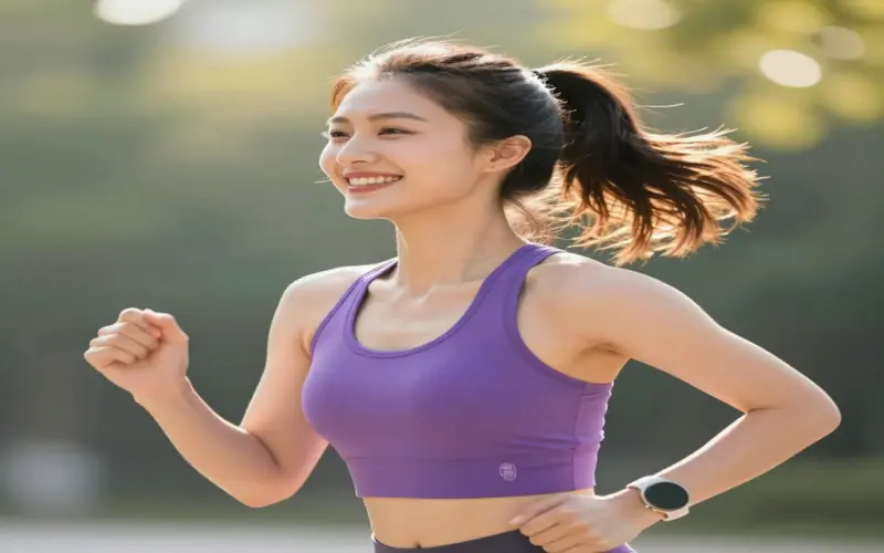 Magnesium Malate for Daily Energy An active woman jogging or doing yoga, representing the energy-boosting effects of Magnesium Malate.